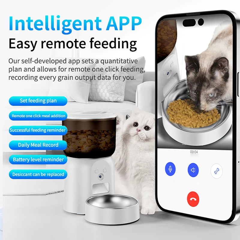 Mangeoire pour animaux de compagnie en acier inoxydable 3L, mangeoire automatique intelligente pour animaux de compagnie, caméra Wifi, nourriture sèche intelligente, bol pour chat, vidéo pour chien