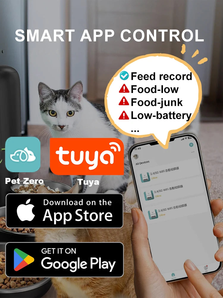 Mangeoire Automatique Wi-Fi Premium 4L pour Chat & Petit Chien | 12 Repas/Jour Programmables, Contrôle à Distance et Bol en Inox