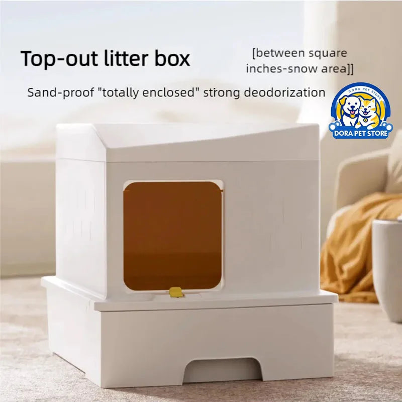 Grande Boîte à Litière Entièrement Fermée | Entrée Basse, Sortie Supérieure (Double Accès Anti-Projection), Anti-Odeur & Amovi