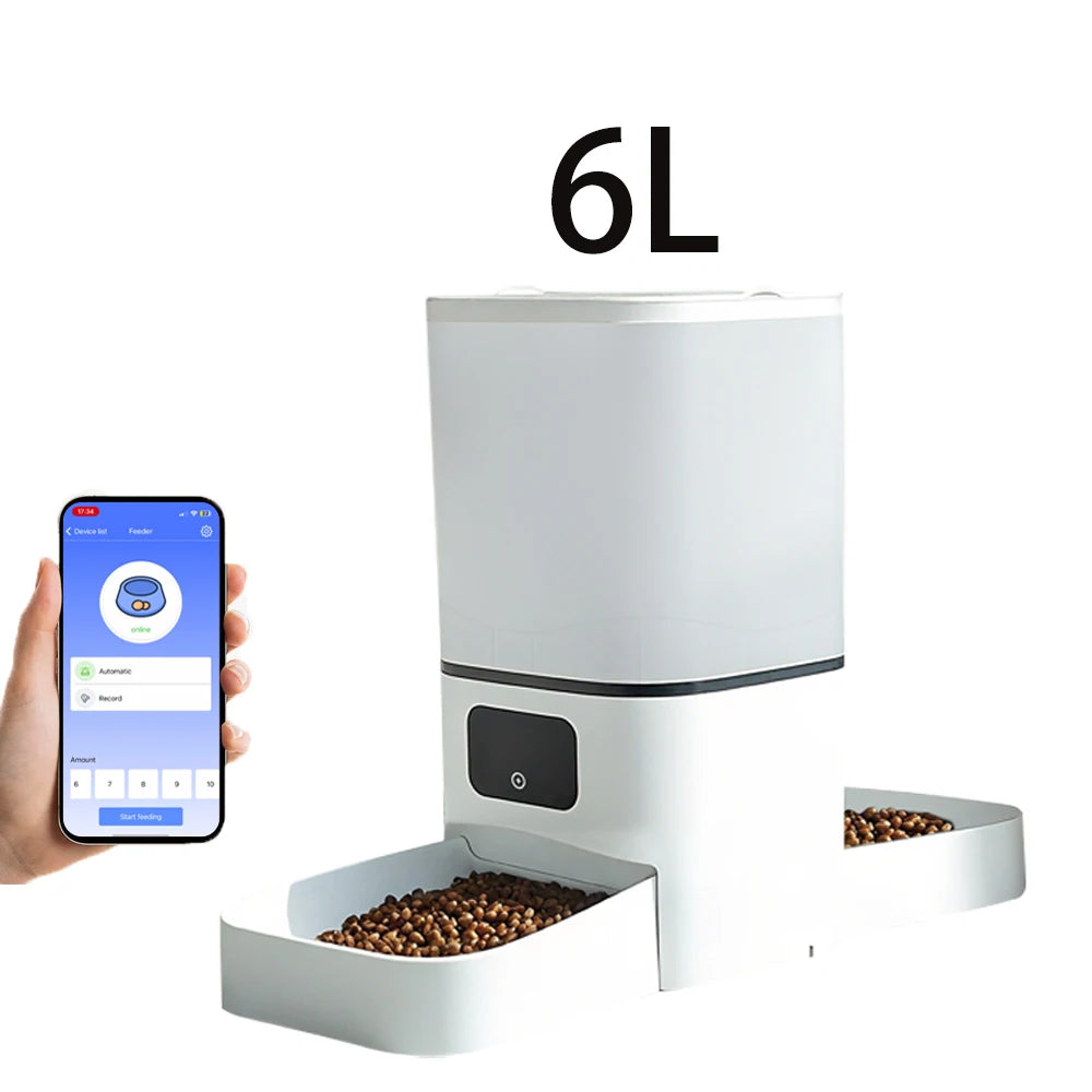 Mangeoire automatique pour chat WIFI 6L, mangeoire pour animaux de compagnie à double repas, distributeur de nourriture pour chat qui peut nourrir 2 animaux de compagnie en même temps, mangeoire pour chien