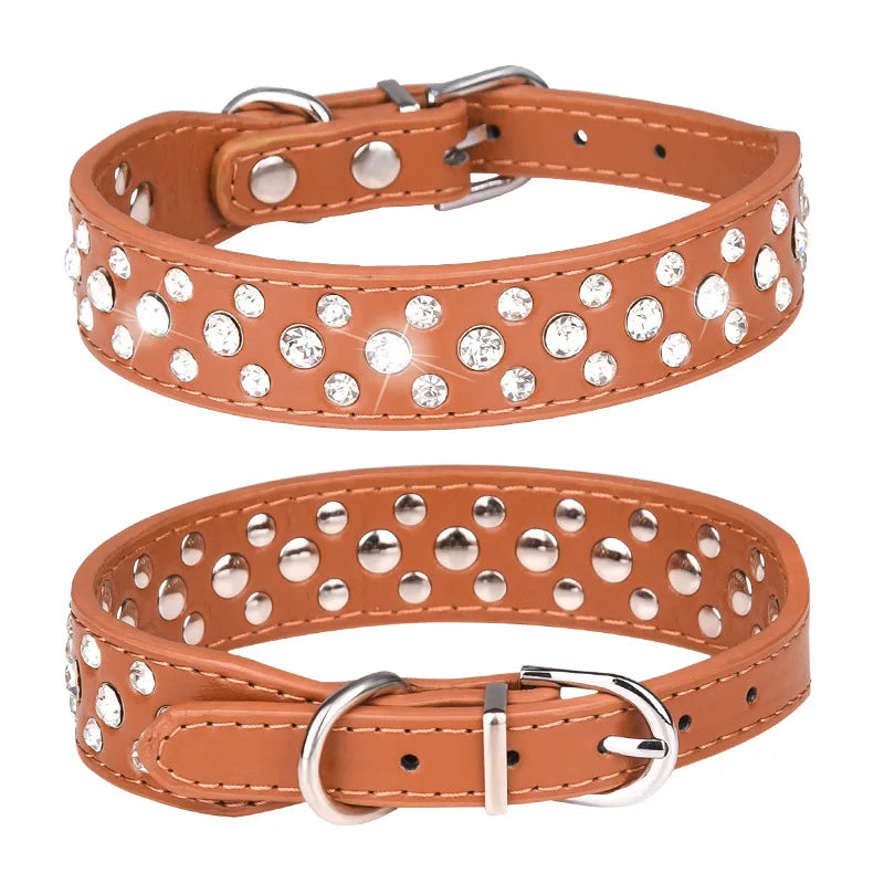 Collier "Diamant" à Strass pour Petit Chien et Chat | Réglable, en Cuir PU Souple | Accessoire de Mode Glamour
