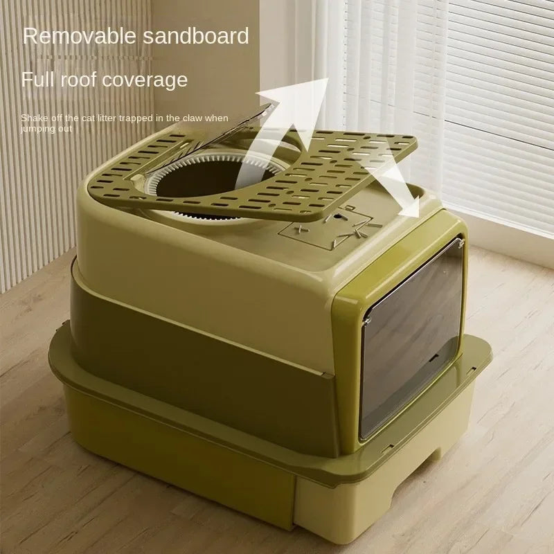 Bac à Litière XL Extra Large à Tiroir | Design Haut Face Anti-Éclaboussures, Entièrement Fermé, Amovible & Cuillère Incluse