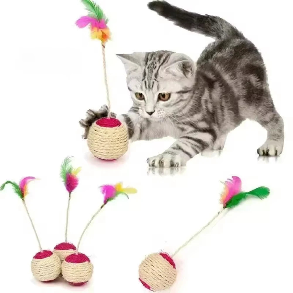 Jouet Balle Sisal et Plumes pour Chat | Volant, Résistant aux Griffes (Meulage) et Stimulant l'Instinct de Chasse | 1 Pièce