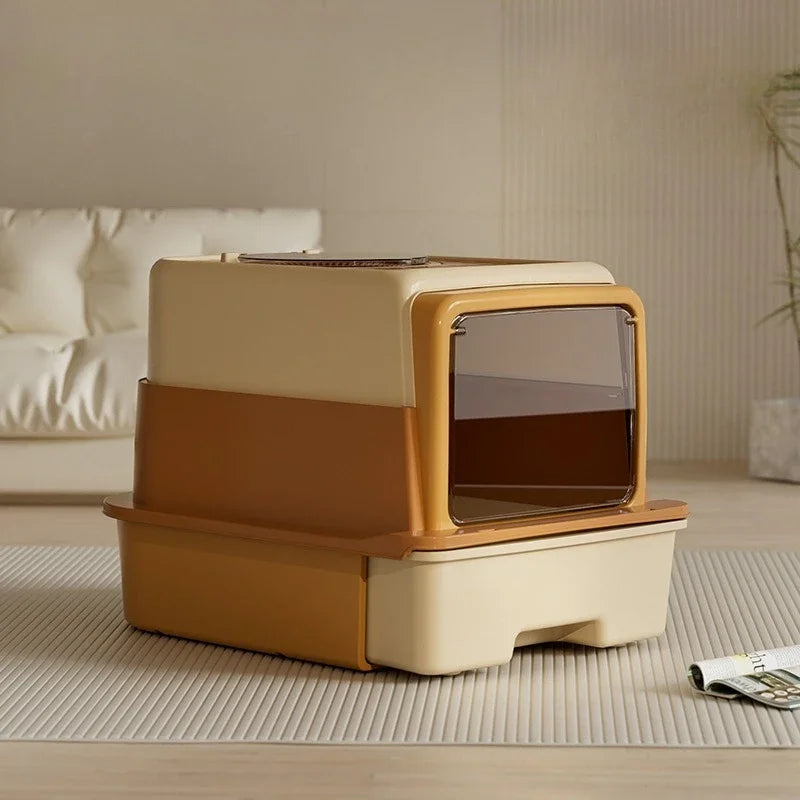 Bac à Litière XL Extra Large à Tiroir | Design Haut Face Anti-Éclaboussures, Entièrement Fermé, Amovible & Cuillère Incluse