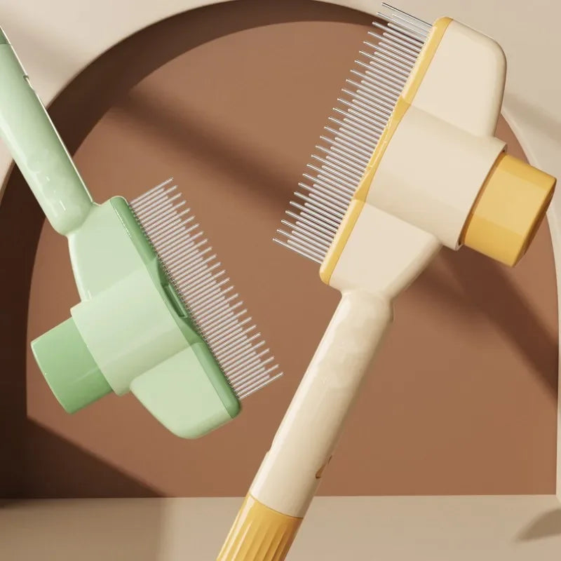 Brosse de Toilettage Autonettoyante à Bouton Unique | Épilateur Massant en Acier Inoxydable pour Chien et Chat