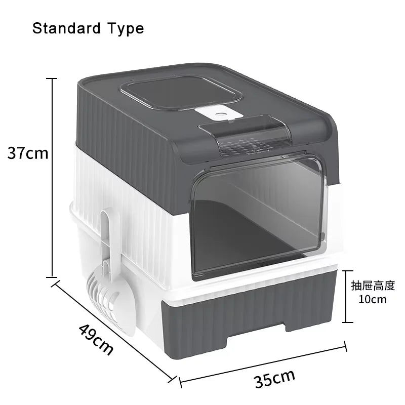 Grande Boîte à Litière Pliable & Portable (49 cm) | Stérilisation UV Intégrée, Entièrement Fermée, Idéale pour les Chats Timides (2-en-1 Tiroir/Fermée)