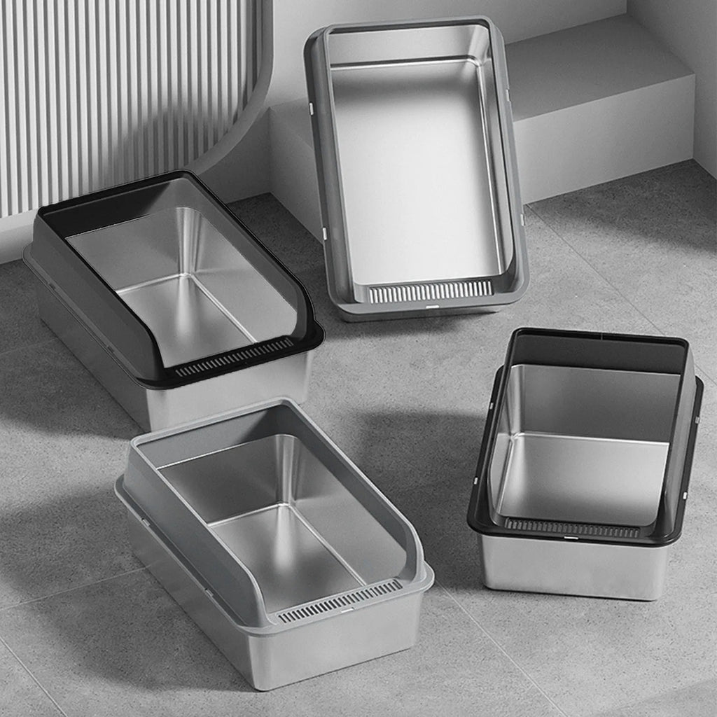 Bac à Litière LUXE en Acier Inoxydable | Entrée Supérieure Anti-Éclaboussures, Anti-Odeur & Spacieux pour Grands Chats