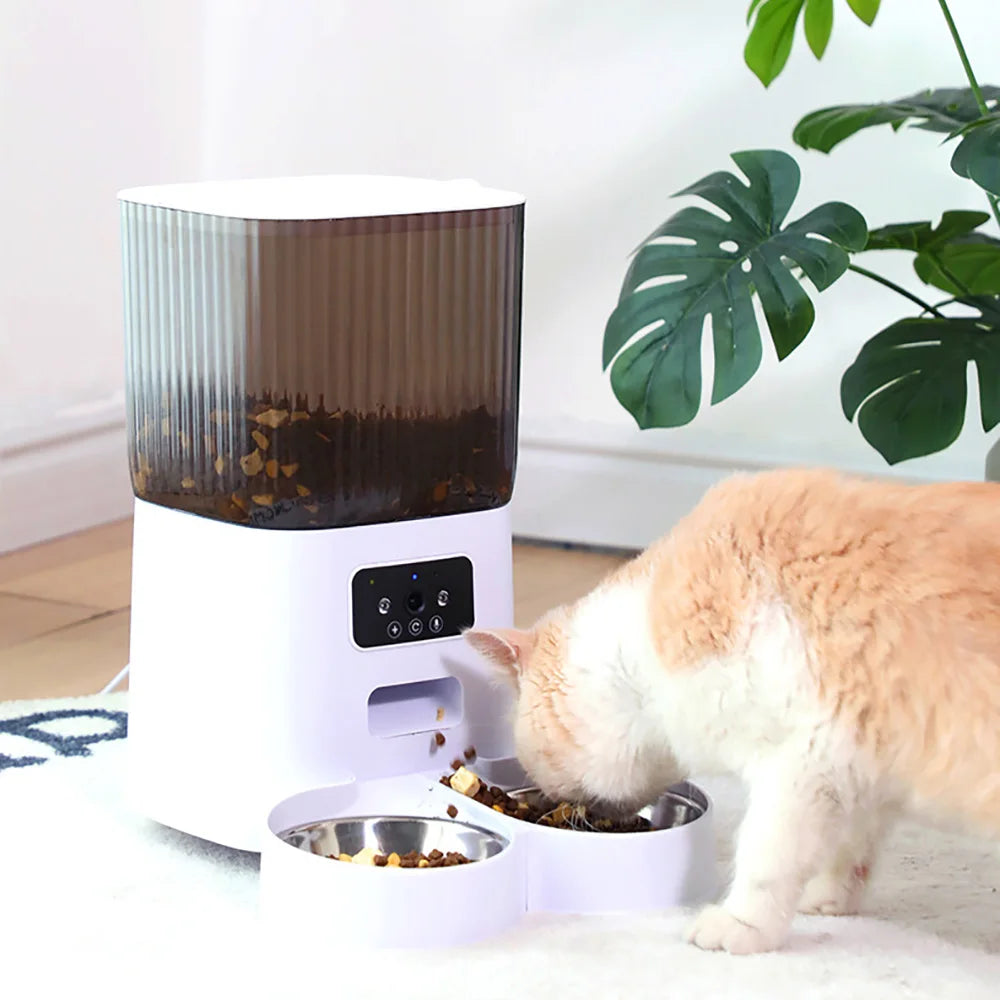 Mangeoire automatique pour chat 5L, distributeur intelligent de nourriture pour chien, bol simple, double bol et modèle vidéo WIFI à bouton sont disponibles.