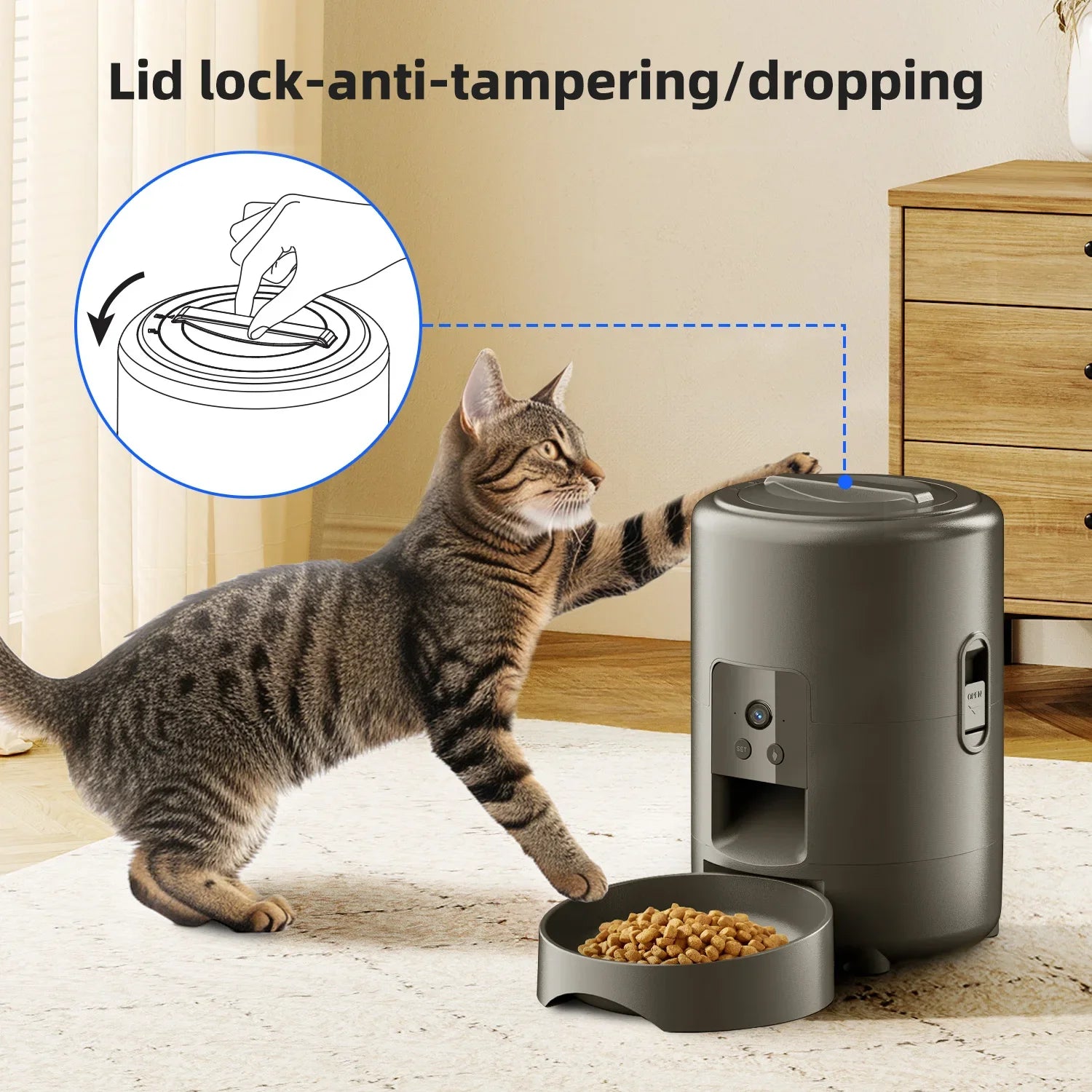 Distributeur automatique 2L avec caméra – Mangeoire intelligente pour chats & petits chiens (programmable)