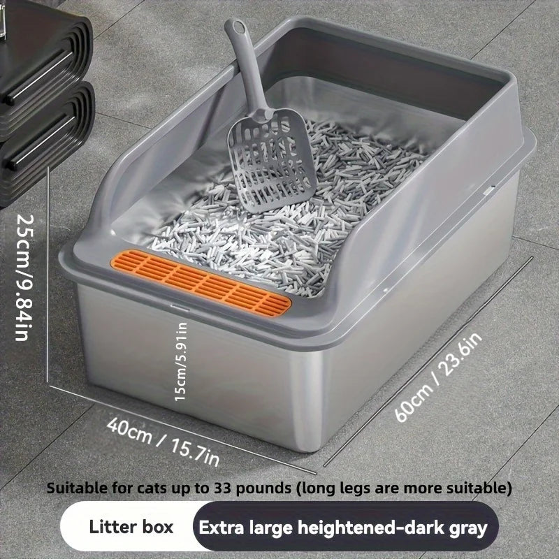 Bac à Litière Robuste Acier Inoxydable | Anti-Éclaboussures Haut Face, Facile à Nettoyer, Idéal Chats jusqu'à 14 kg (Cuillère Incluse)  2. Description Produite Optimisée
