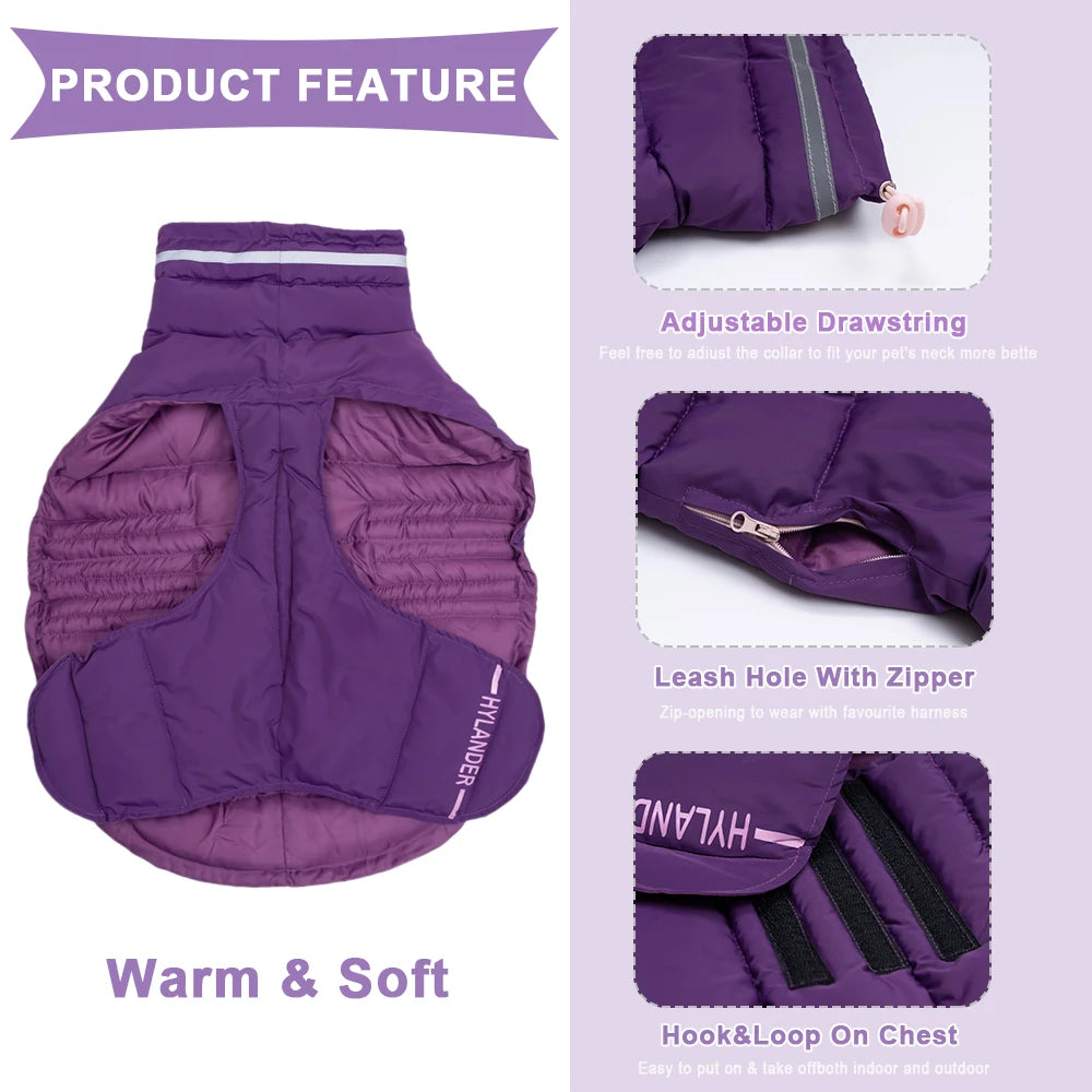 Veste Hiver Réfléchissante pour Grand Chien | Manteau Chaud, Matelassé, Col Haut et Résistant à l'Eau (Coupe Ajustée, Toutes Tailles)