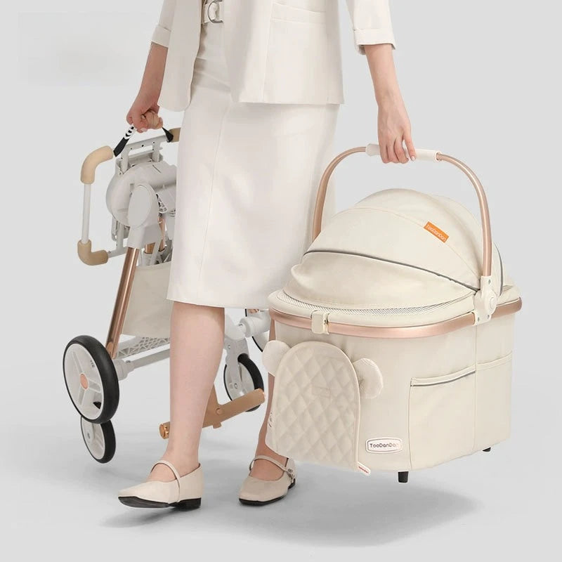 Poussette de Voyage Légère & Pliable (2-en-1) | Transporteur Détachable (12 kg Max.), Fenêtre Panoramique, Multi-Ventilation pour Petits/Moyens Chiens & Chats