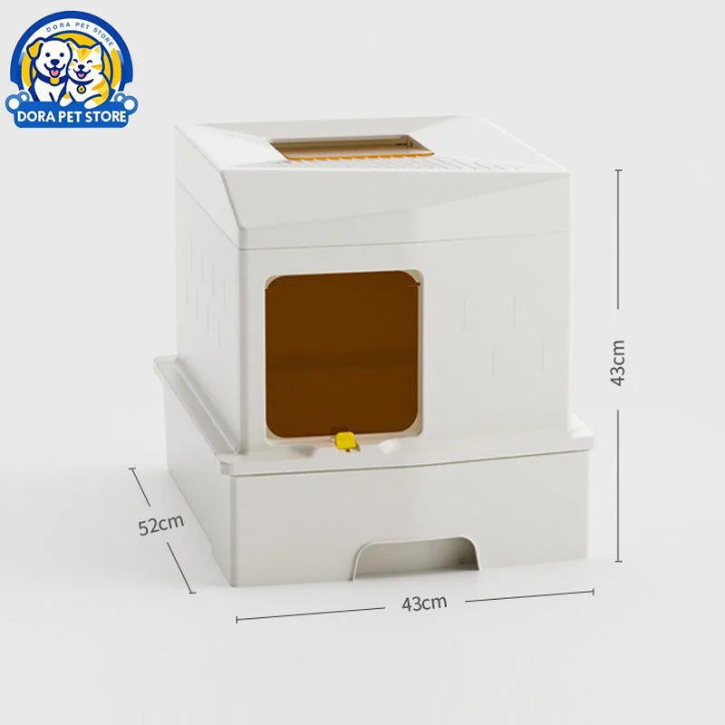 Grande Boîte à Litière Entièrement Fermée | Entrée Basse, Sortie Supérieure (Double Accès Anti-Projection), Anti-Odeur & Amovi