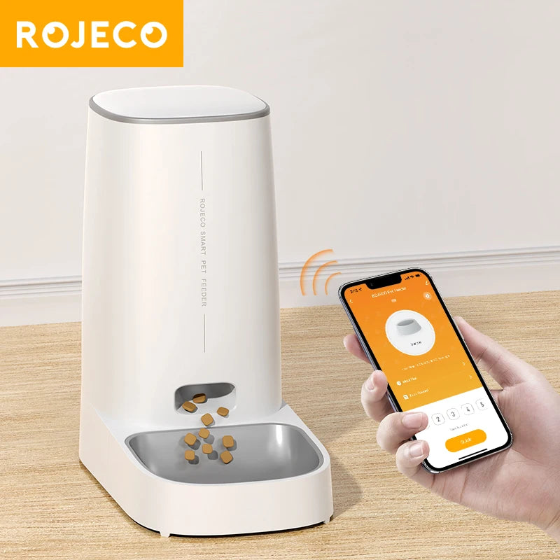 ROJECO mangeoire automatique pour chat animal de compagnie intelligent WiFi distributeur de croquettes de nourriture pour chat mangeoire automatique télécommandée pour chat chien accessoires de nourriture sèche