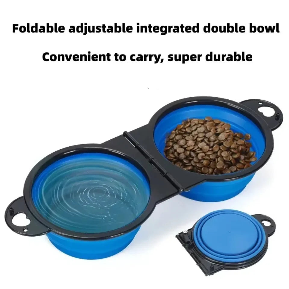 1 pièce 2-en-1 pliable double bol bol d'alimentation Portable voyage en plein air chien chat bol à boire fournitures pour animaux de compagnie eau d'alimentation en plein air