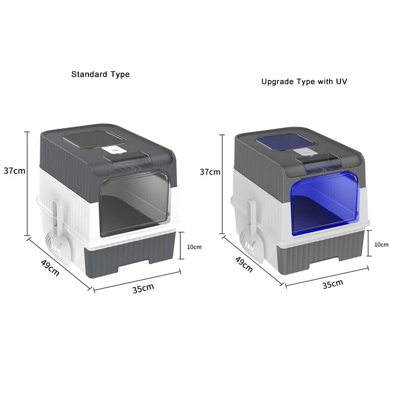 Grande Boîte à Litière Pliable & Portable (49 cm) | Stérilisation UV Intégrée, Entièrement Fermée, Idéale pour les Chats Timides (2-en-1 Tiroir/Fermée)
