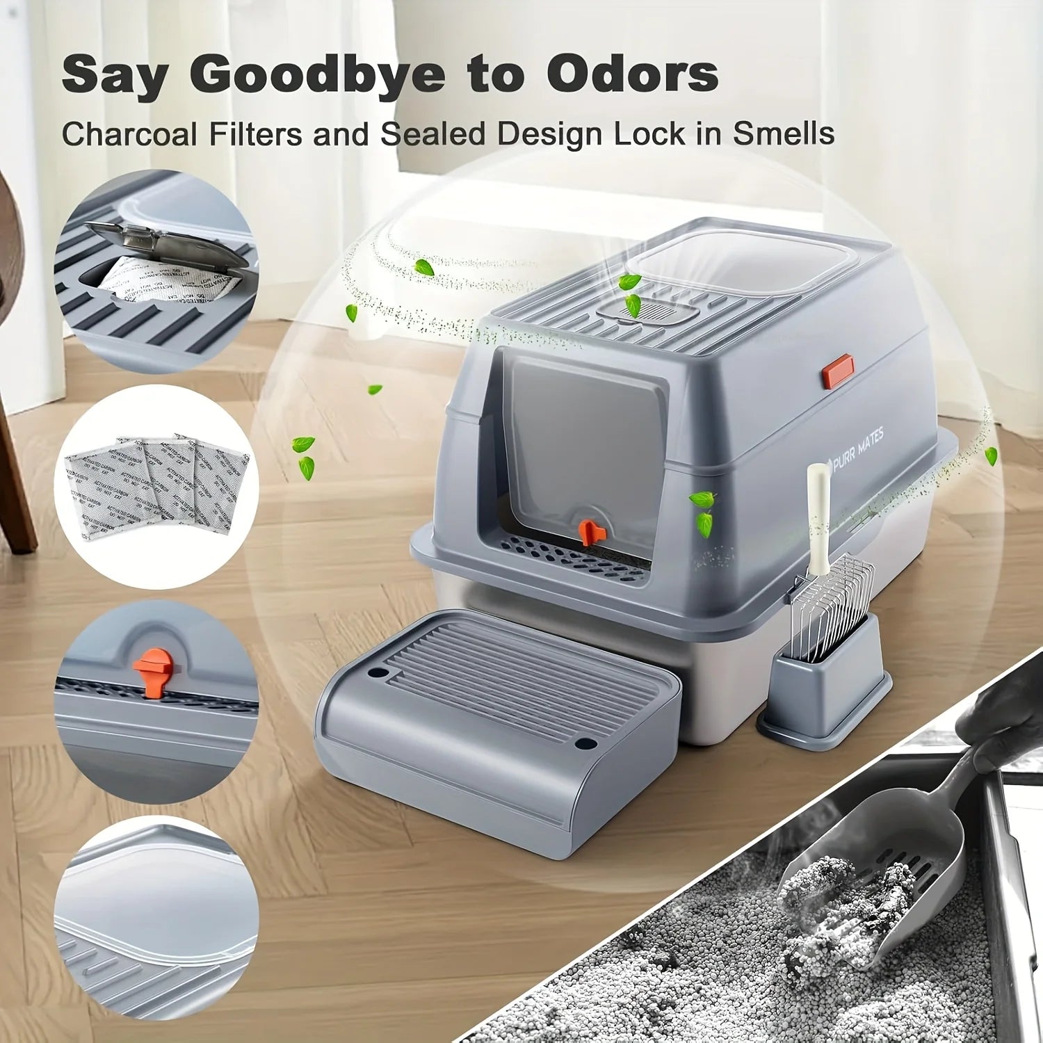 Bac à Litière Extra-Large en Acier Inoxydable avec Couvercle Fermé | Design Premium, Anti-Odeur, Entrée Basse (Idéal Chats Âgés/Petits)