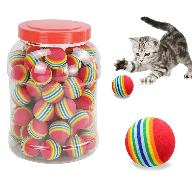 Lot Économique de 10 Balles Arc-en-Ciel pour Chat | Jouet Interactif, en Caoutchouc Léger et Durable (Chasse & Mâcher)