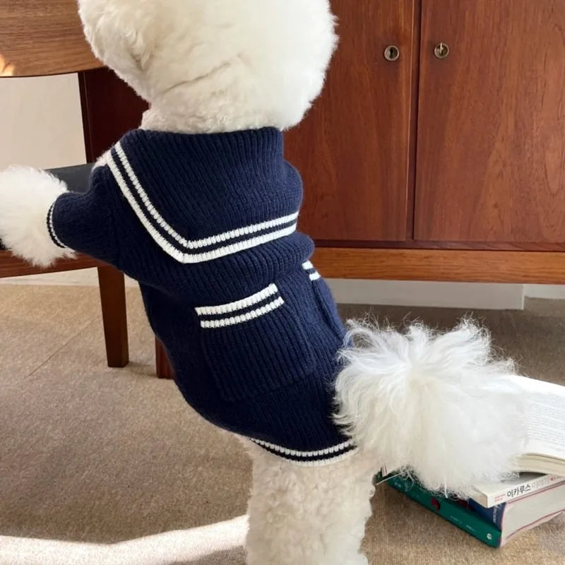 Vêtements tricotés pour animaux de compagnie, pour automne et hiver, pulls chauds, vêtements à boutons rayés pour chiens, fournitures pour animaux de compagnie