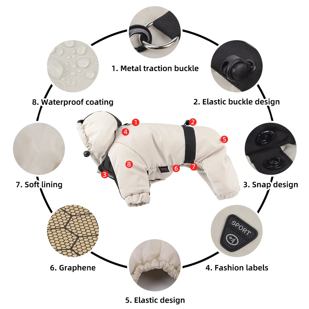 Vêtements d'hiver pour chiens, veste chaude en coton avec capuche, vêtements pour animaux de compagnie à quatre pattes pour chiens de petite race comme un ours en peluche et une Bichon Frise