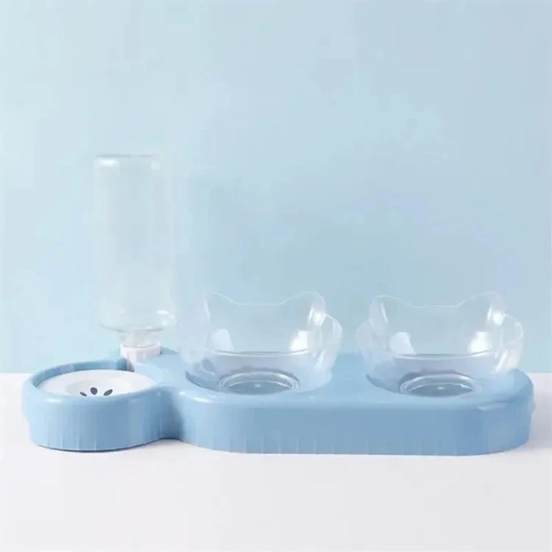 Mangeoire Automatique 3-en-1 Ergonomique | Double Bol Rotatif $360^{\circ}$ (Inclinaison $0-15^{\circ}$ Cervicale) et Fontaine d'Eau par Siphon