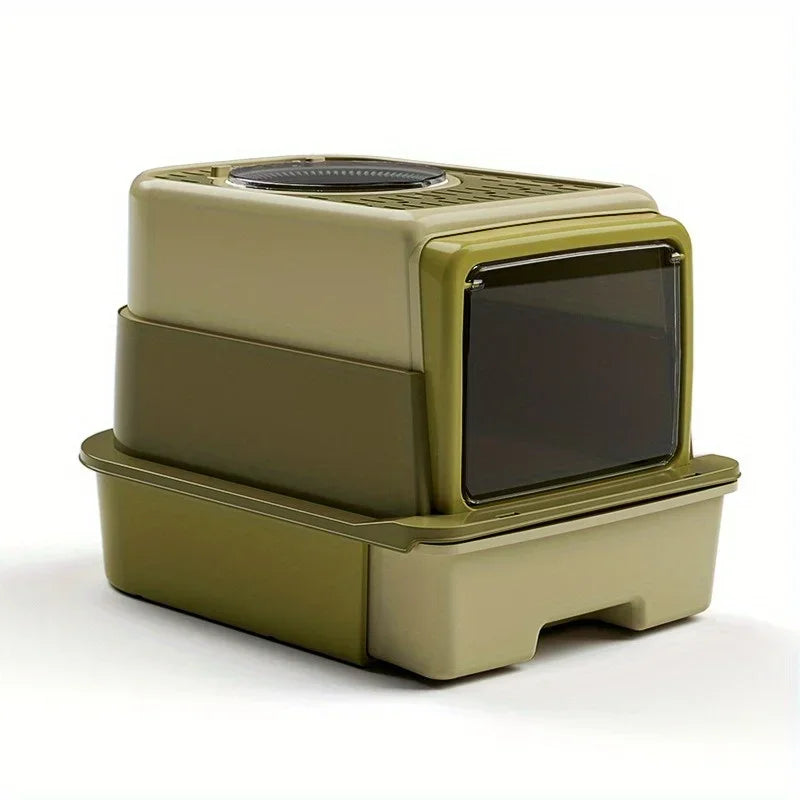 Bac à Litière XL Extra Large à Tiroir | Design Haut Face Anti-Éclaboussures, Entièrement Fermé, Amovible & Cuillère Incluse