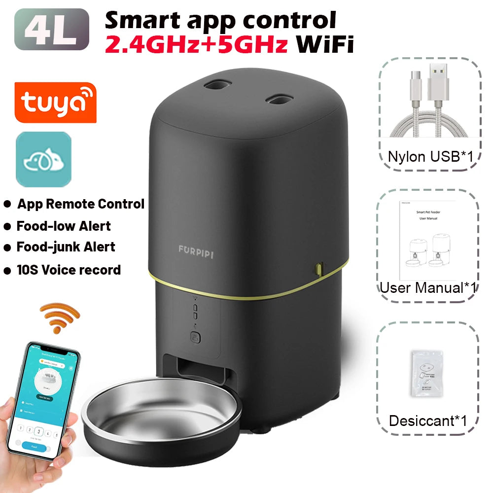 Mangeoire Automatique Wi-Fi Premium 4L pour Chat & Petit Chien | 12 Repas/Jour Programmables, Contrôle à Distance et Bol en Inox