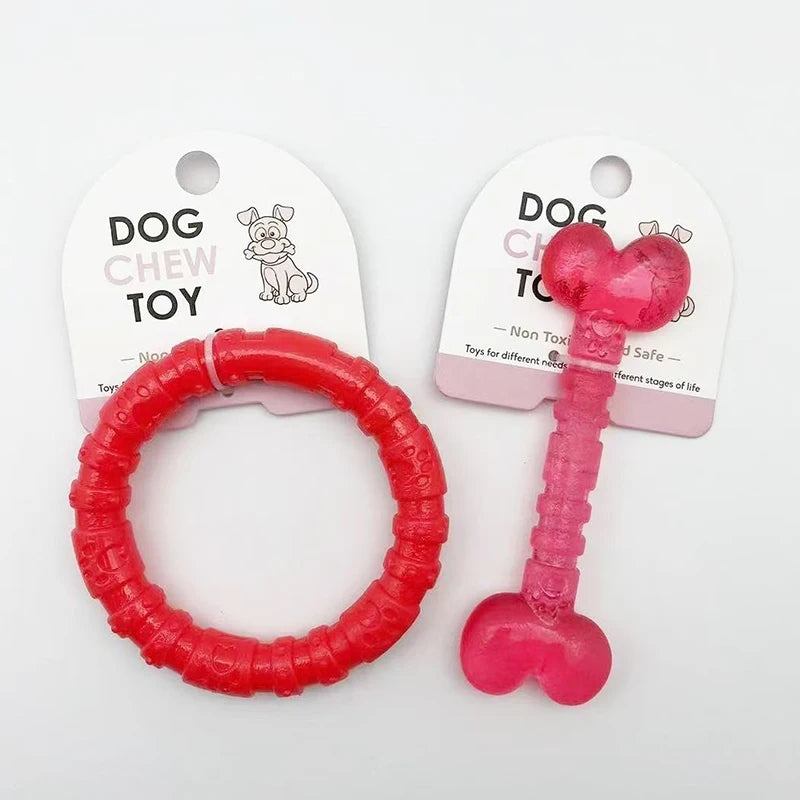 Jouet Anneau Double à Mâcher en Caoutchouc Souple | Nettoyage des Dents, Anti-Anxiété et Résistant aux Morsures (Petit Chien)