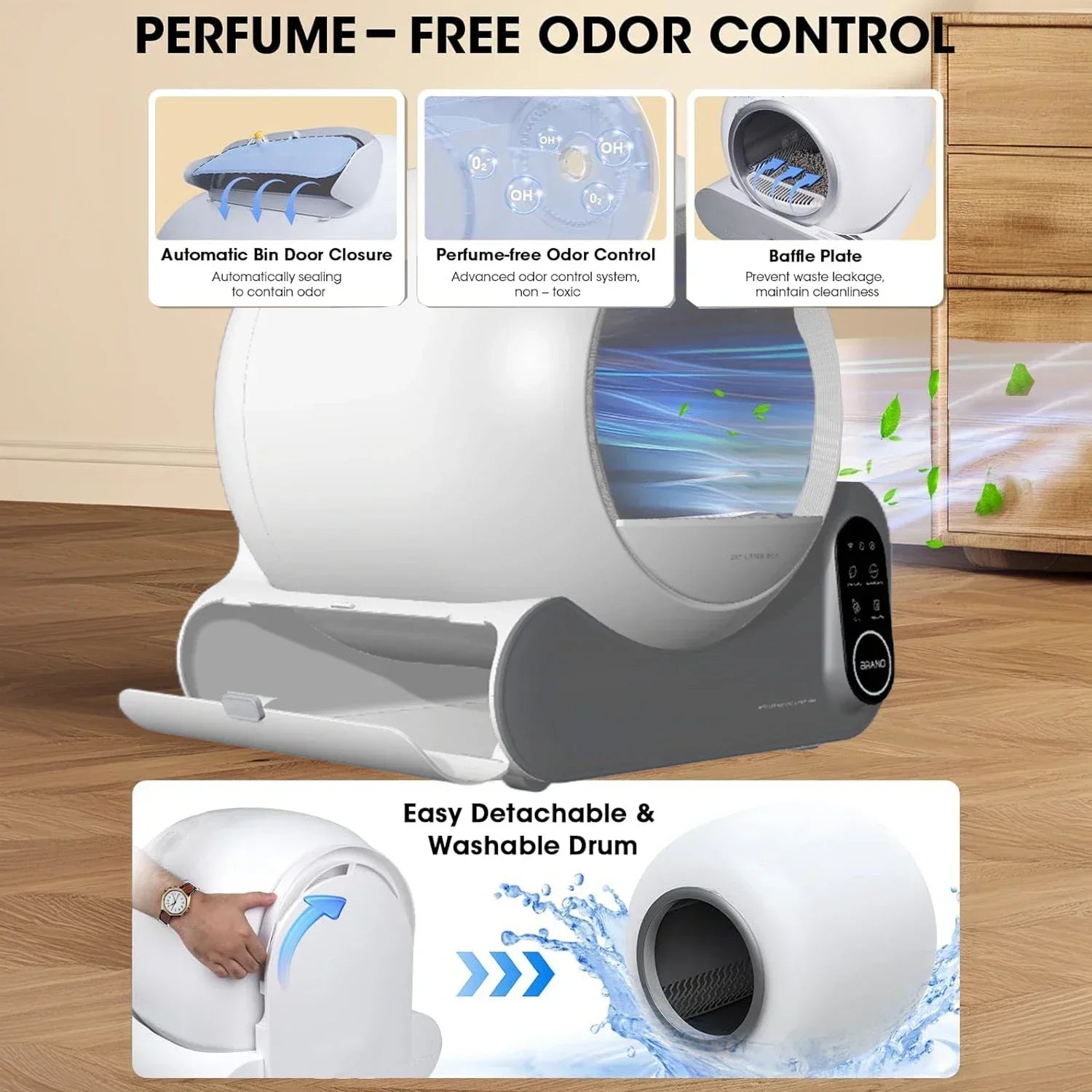 Bac à Litière Autonettoyant LUXE (66L) | Contrôle Wi-Fi/App, Système Anti-Odeur & Sécurité 100% Brevetée | Pour Chats 1.5-10KG