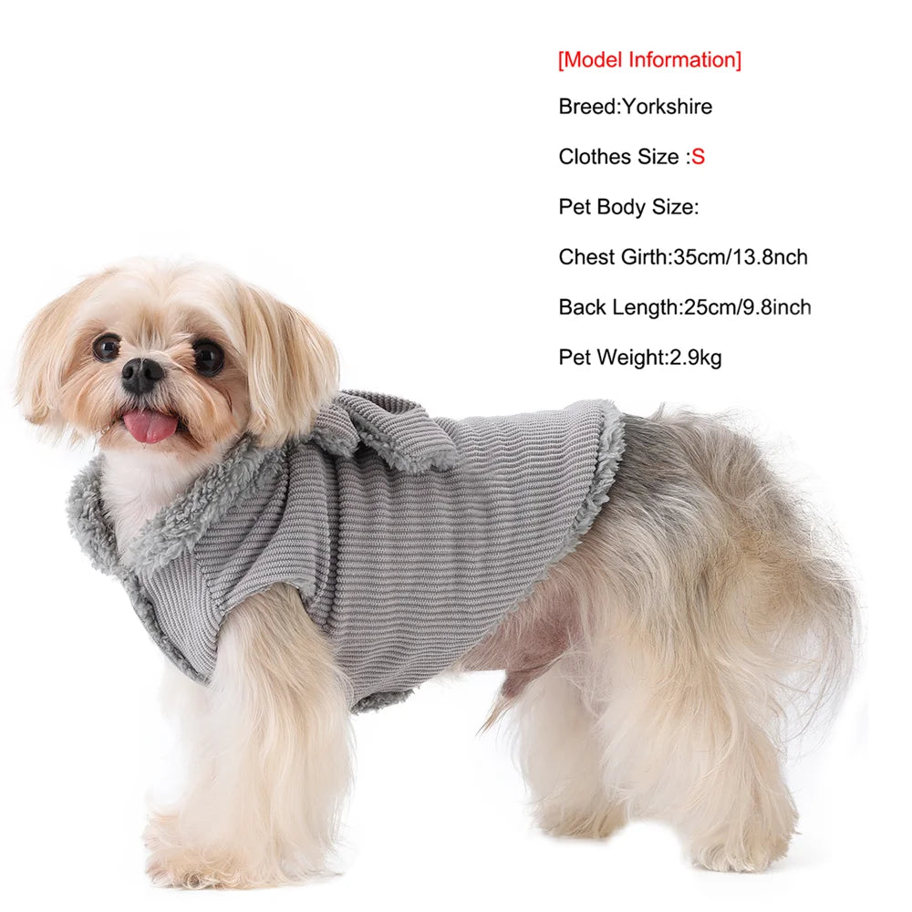 Manteau d’Hiver en Velours Côtelé avec Nœud  – Doux & Chaud | Avec Anneau en D | Pour Chats & Petits Chiens (XS–XL)