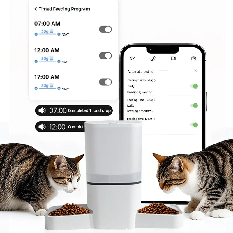 Mangeoire automatique pour chat WIFI 6L, mangeoire pour animaux de compagnie à double repas, distributeur de nourriture pour chat qui peut nourrir 2 animaux de compagnie en même temps, mangeoire pour chien