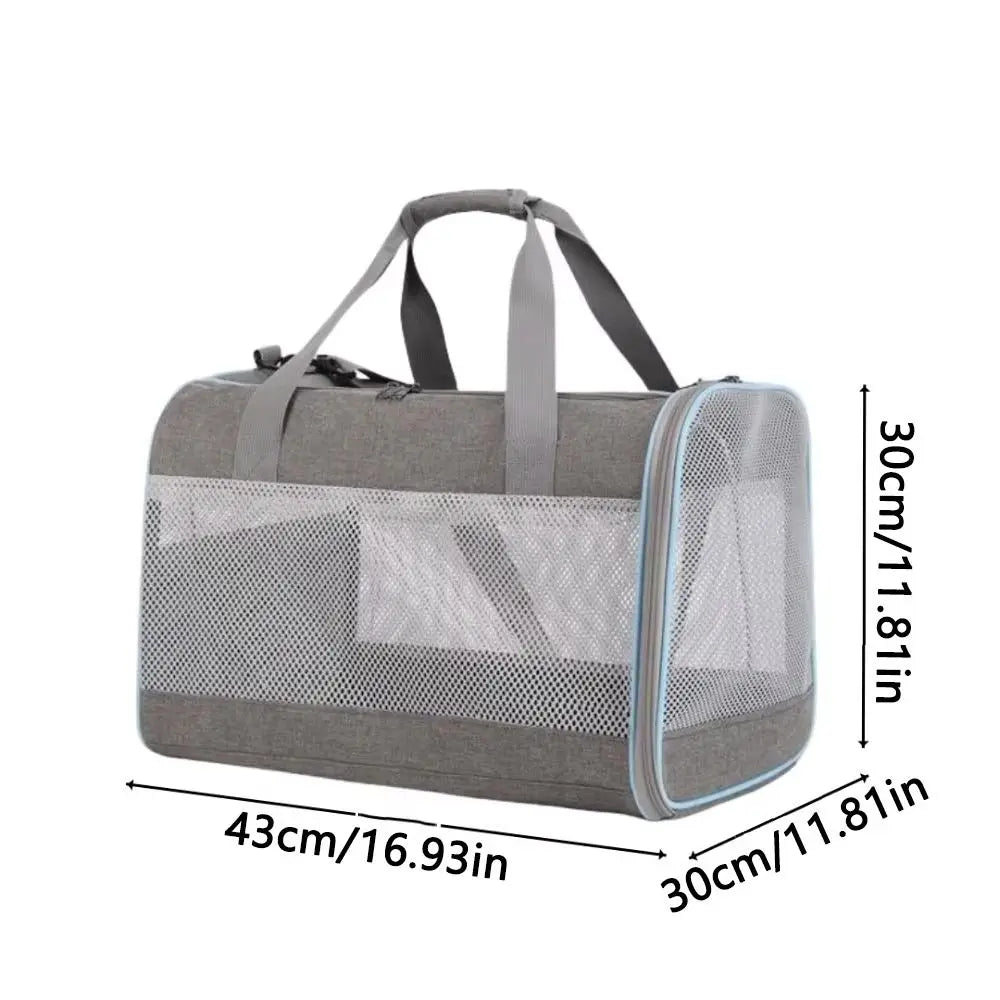 Sac de Transport Pliable en Maille Respirante (43 cm) | Tissu Oxford Durable, Double Fermeture Éclair & Poignée Confortable (Voyage Chat & Chien)