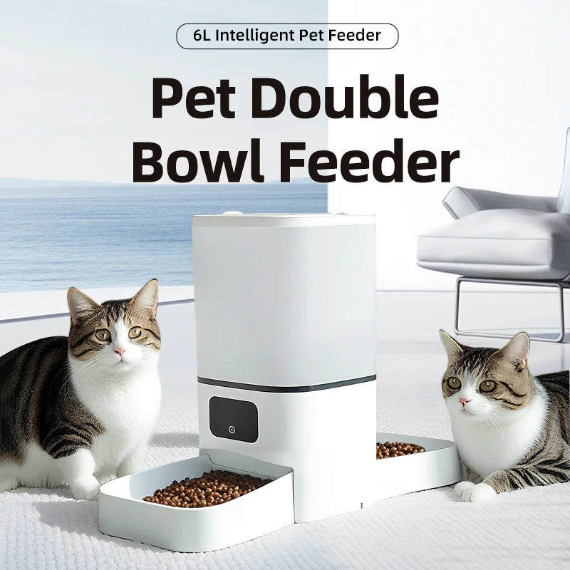 Mangeoire automatique pour chat WIFI 6L, mangeoire pour animaux de compagnie à double repas, distributeur de nourriture pour chat qui peut nourrir 2 animaux de compagnie en même temps, mangeoire pour chien