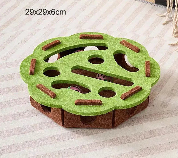 Puzzle Labyrinthe Interactif en Feutre pour Chat | Boîte de Jeu Anti-Ennui, avec Cloches et Double Griffoir Inclus (Kit à Assembler)