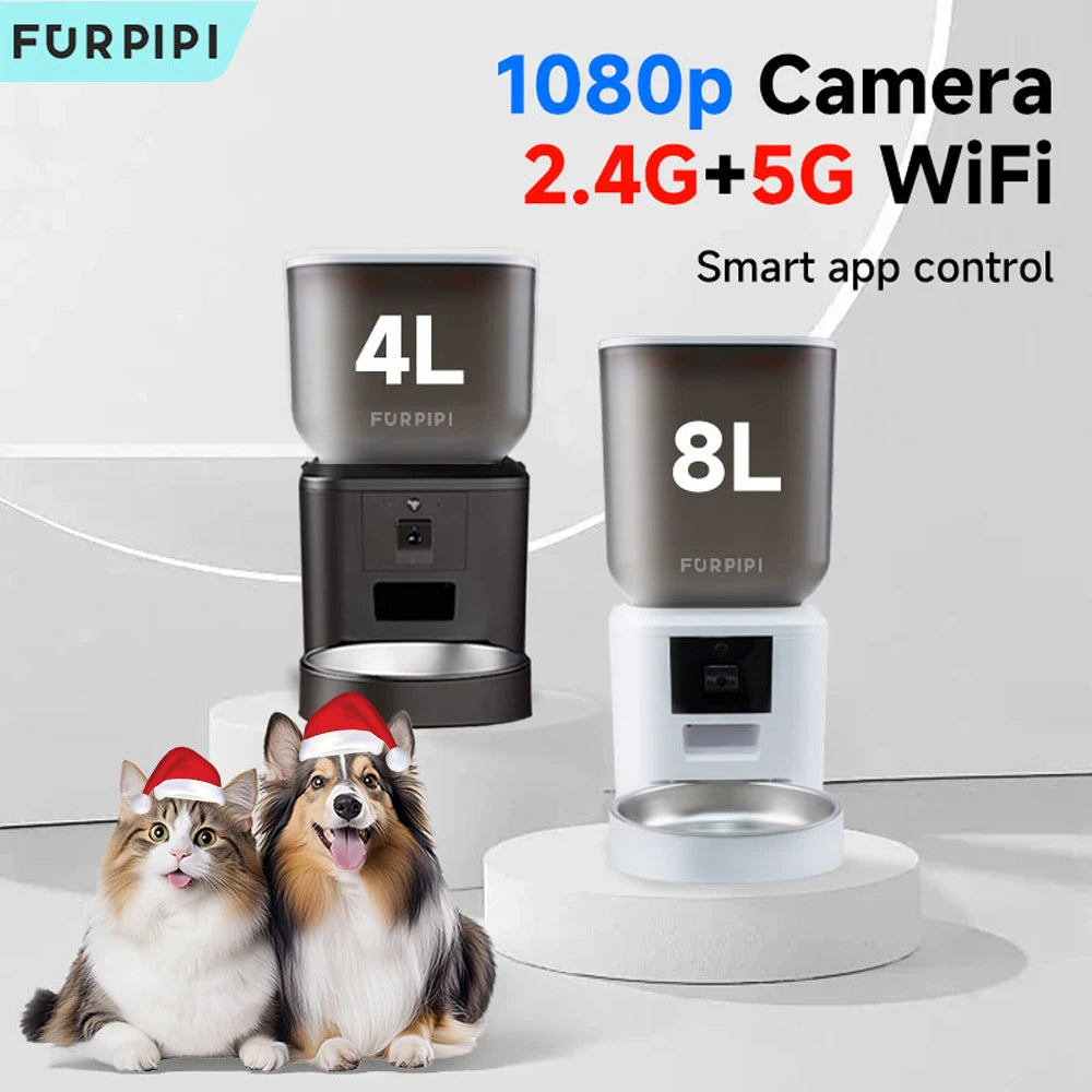 Furpipi 8L mangeoires automatiques intelligentes pour chats avec caméra HD 1080P 5G WiFi mangeoire pour animaux de compagnie Tuya APP contrôle distributeur automatique de nourriture pour chien et chat
