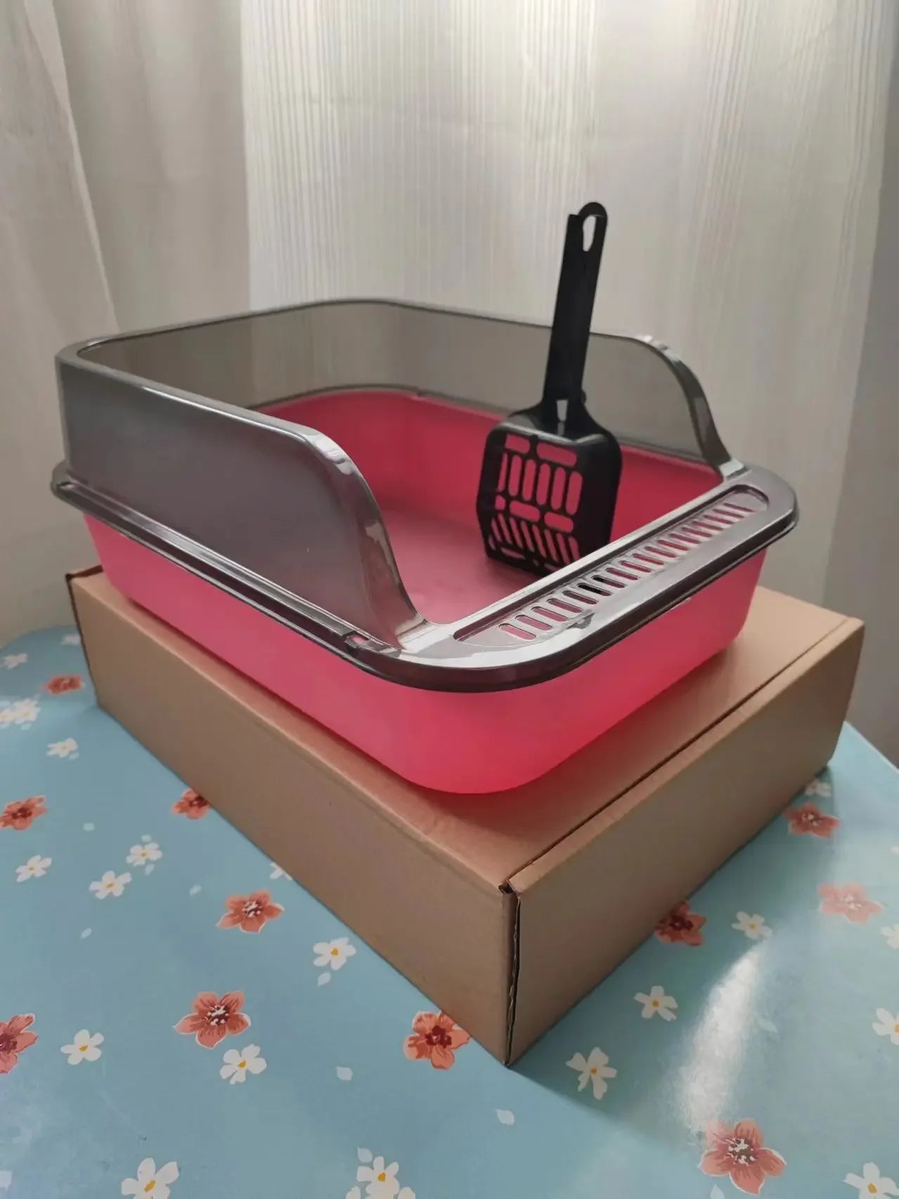 Kit PROPRETÉ : Bac à Litière Grande Clôture (Semi-Fermé) + Litière Tofu Désodorisant | Épais, Anti-Éclaboussures & Pelle Incluse