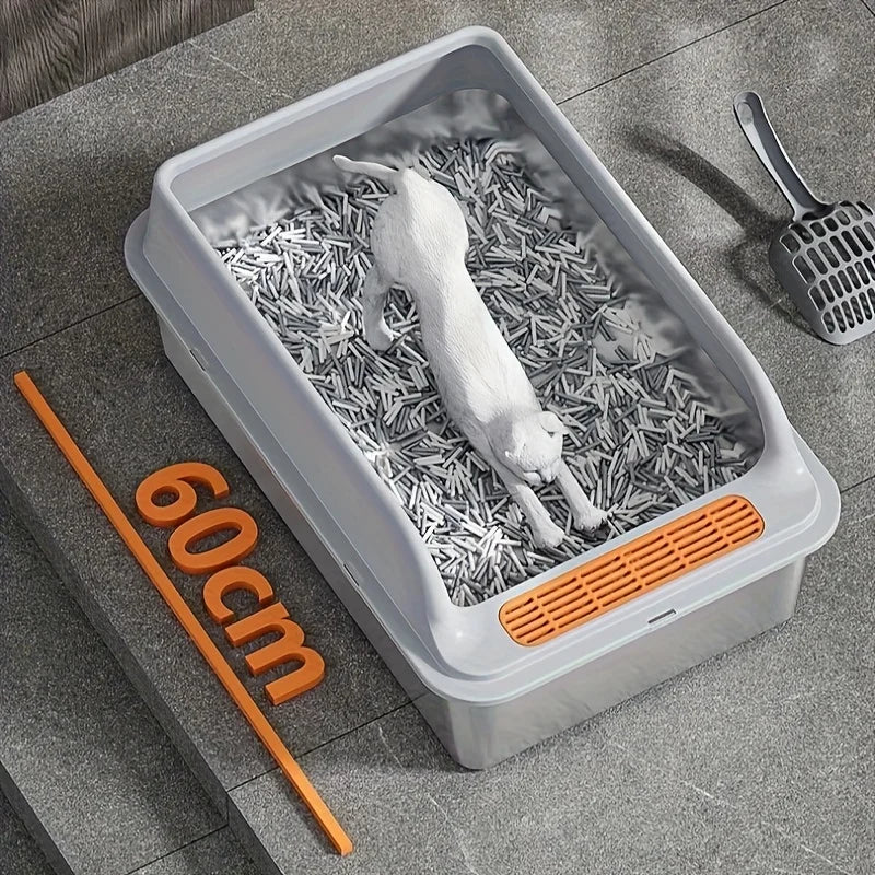 Bac à Litière Robuste Acier Inoxydable | Anti-Éclaboussures Haut Face, Facile à Nettoyer, Idéal Chats jusqu'à 14 kg (Cuillère Incluse)  2. Description Produite Optimisée