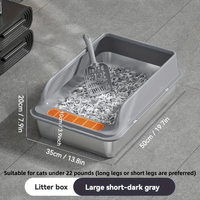 Bac à Litière Robuste Acier Inoxydable | Anti-Éclaboussures Haut Face, Facile à Nettoyer, Idéal Chats jusqu'à 14 kg (Cuillère Incluse)  2. Description Produite Optimisée