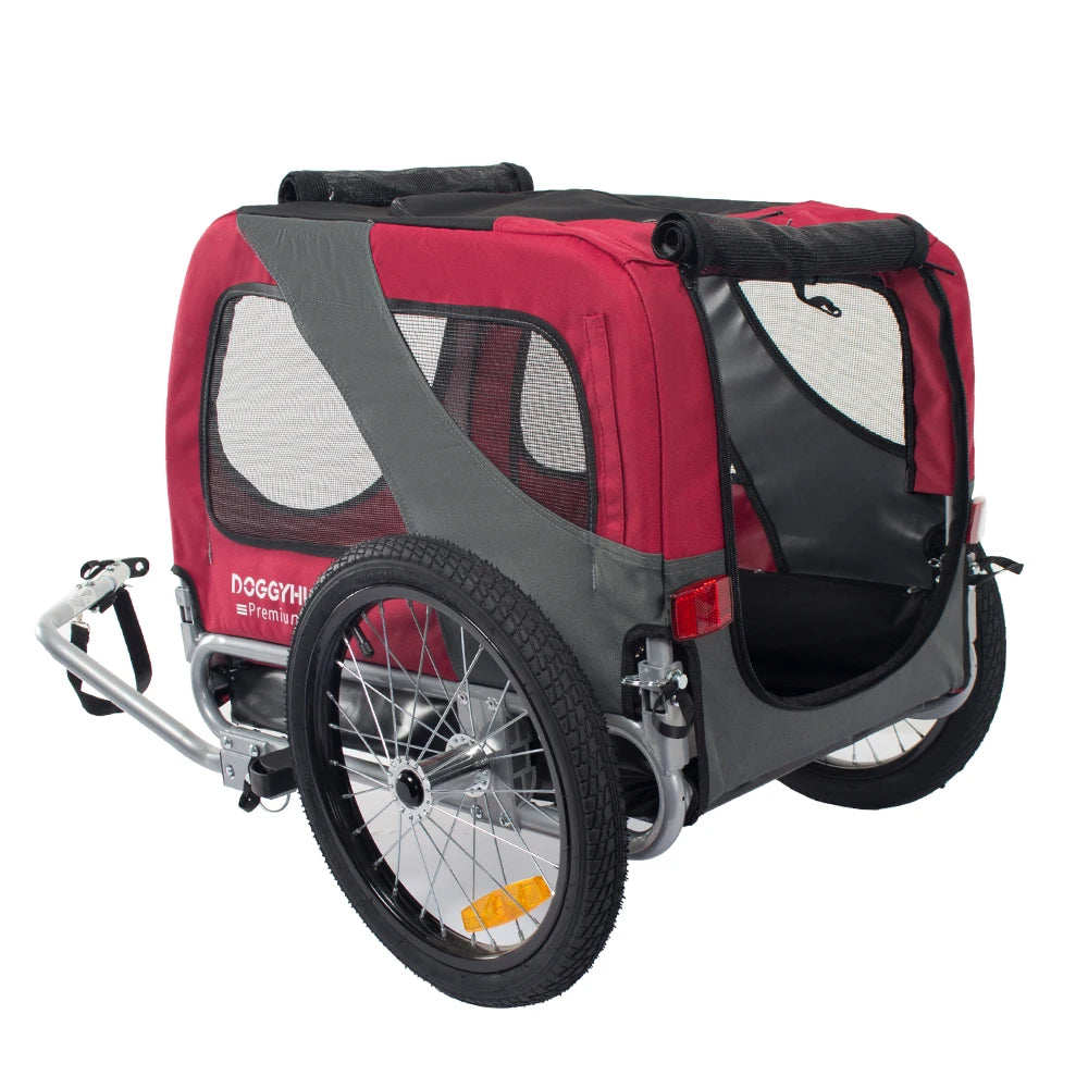 Remorque de vélo pour animaux de compagnie, tissu imperméable en matériau de tuyau d'acier, conception de bande réfléchissante de sécurité adaptée aux voyages avec les animaux de compagnie