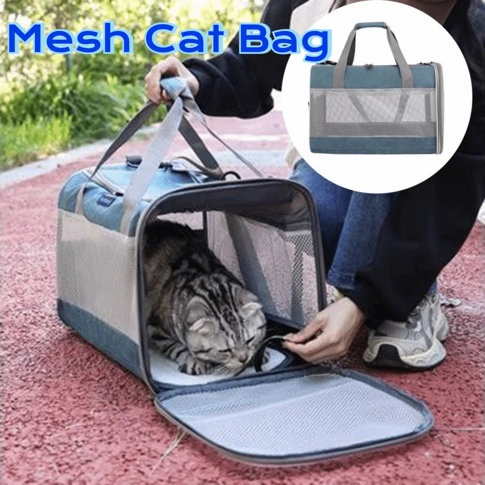 Sac de Transport Pliable en Maille Respirante (43 cm) | Tissu Oxford Durable, Double Fermeture Éclair & Poignée Confortable (Voyage Chat & Chien)