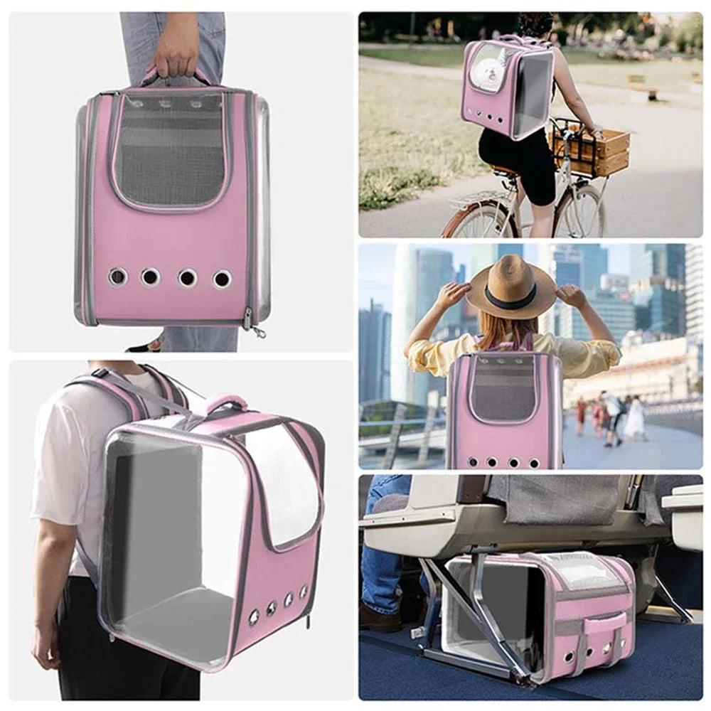 Sac à Dos Capsule de Transport (Vue 360°) | Fenêtre Transparente Respirante, Léger & Sûr pour Petits Chiens et Chats (Toutes Races)