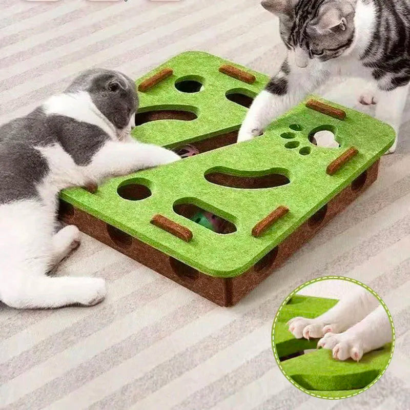 Puzzle Labyrinthe Interactif en Feutre pour Chat | Boîte de Jeu Anti-Ennui, avec Cloches et Double Griffoir Inclus (Kit à Assembler)