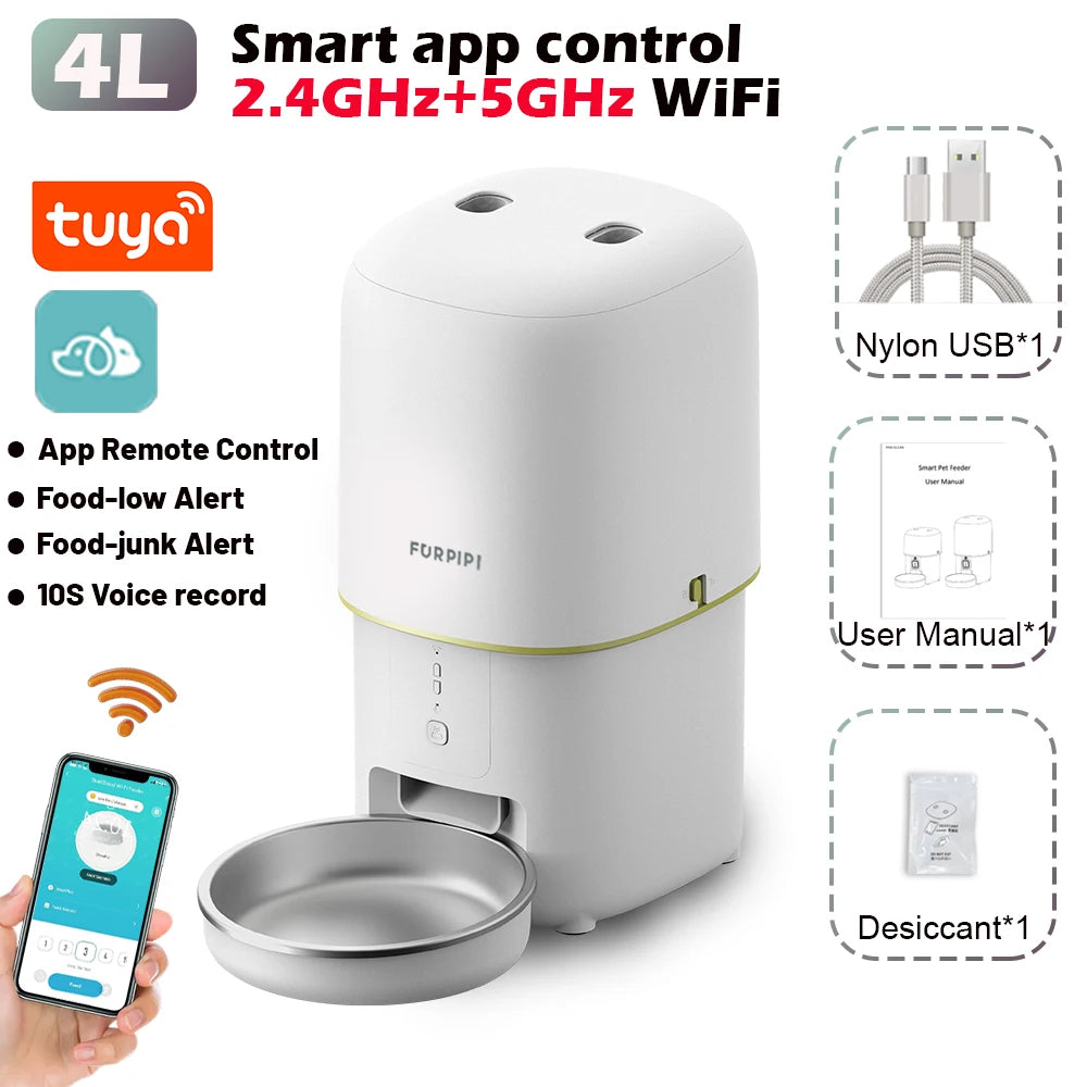 Mangeoire Automatique Wi-Fi Premium 4L pour Chat & Petit Chien | 12 Repas/Jour Programmables, Contrôle à Distance et Bol en Inox