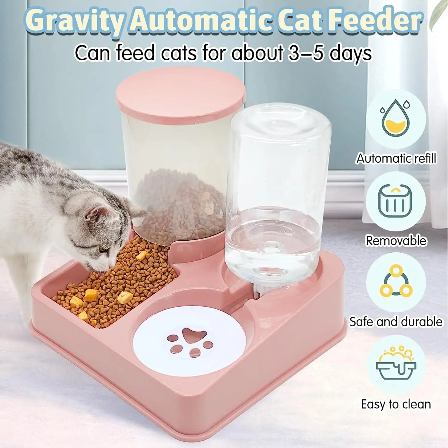 Distributeur d'Aliments et d'Eau Automatique 2-en-1 | Mangeoire Inclinable par Gravité (Protection Cervicale) pour Chien et Chat