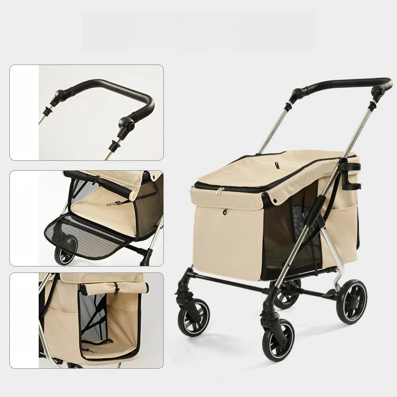 Poussette de Transport Pliable et Robuste pour Grands Chiens (Jusqu'à 20 kg) | Châssis en Aluminium