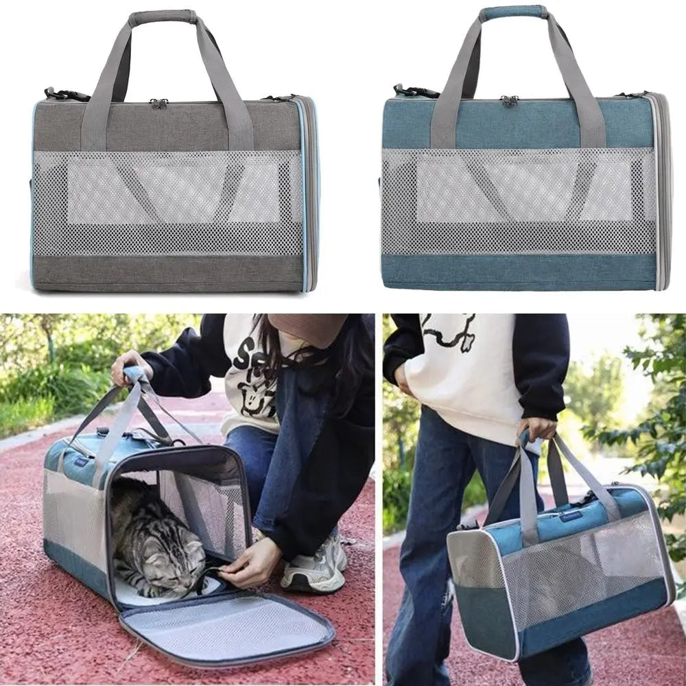 Sac de Transport Pliable en Maille Respirante (43 cm) | Tissu Oxford Durable, Double Fermeture Éclair & Poignée Confortable (Voyage Chat & Chien)