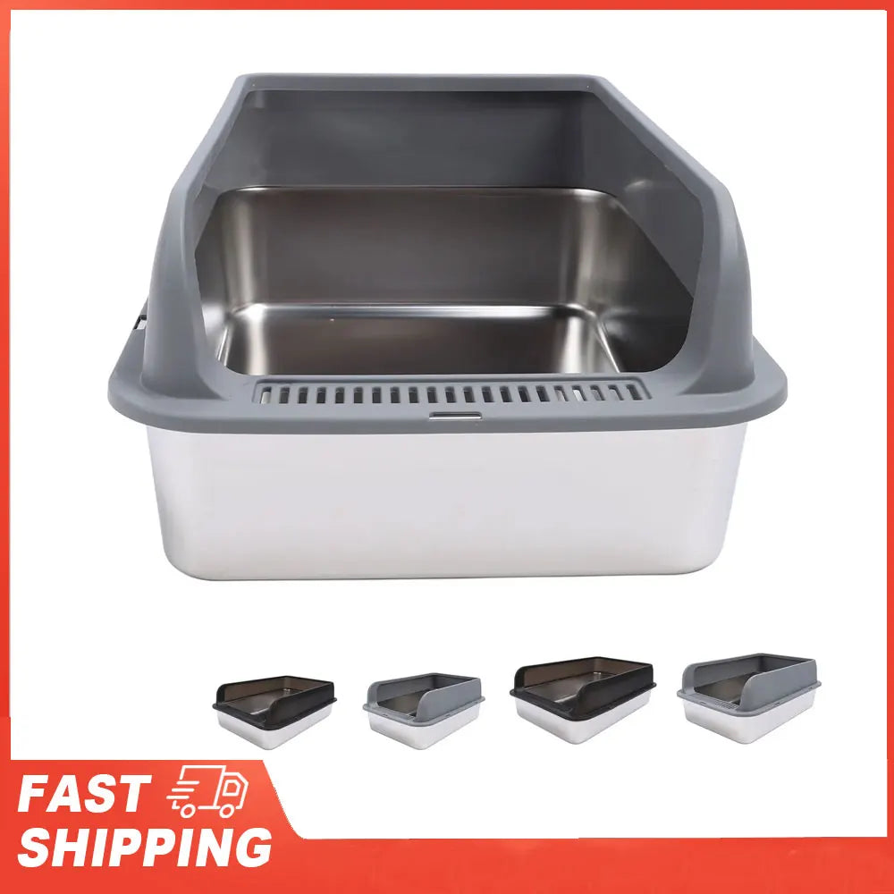 Bac à Litière LUXE en Acier Inoxydable (Grands Chats) | Semi-Fermé, Anti-Odeur Naturel & Côtés Hauts Anti-Éclaboussures