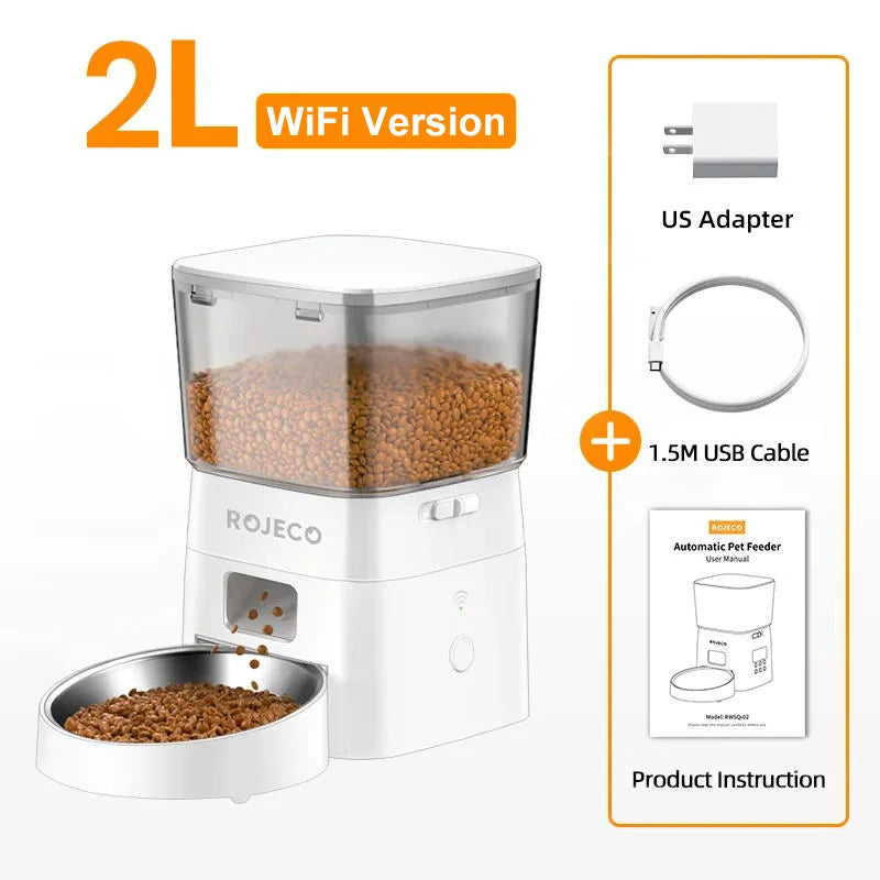 ROJECO 2L Smart WIFI mangeoire pour chien distributeur automatique de croquettes pour chats avec télécommande pour chiens de compagnie bol de nourriture automatique fournitures d'alimentation