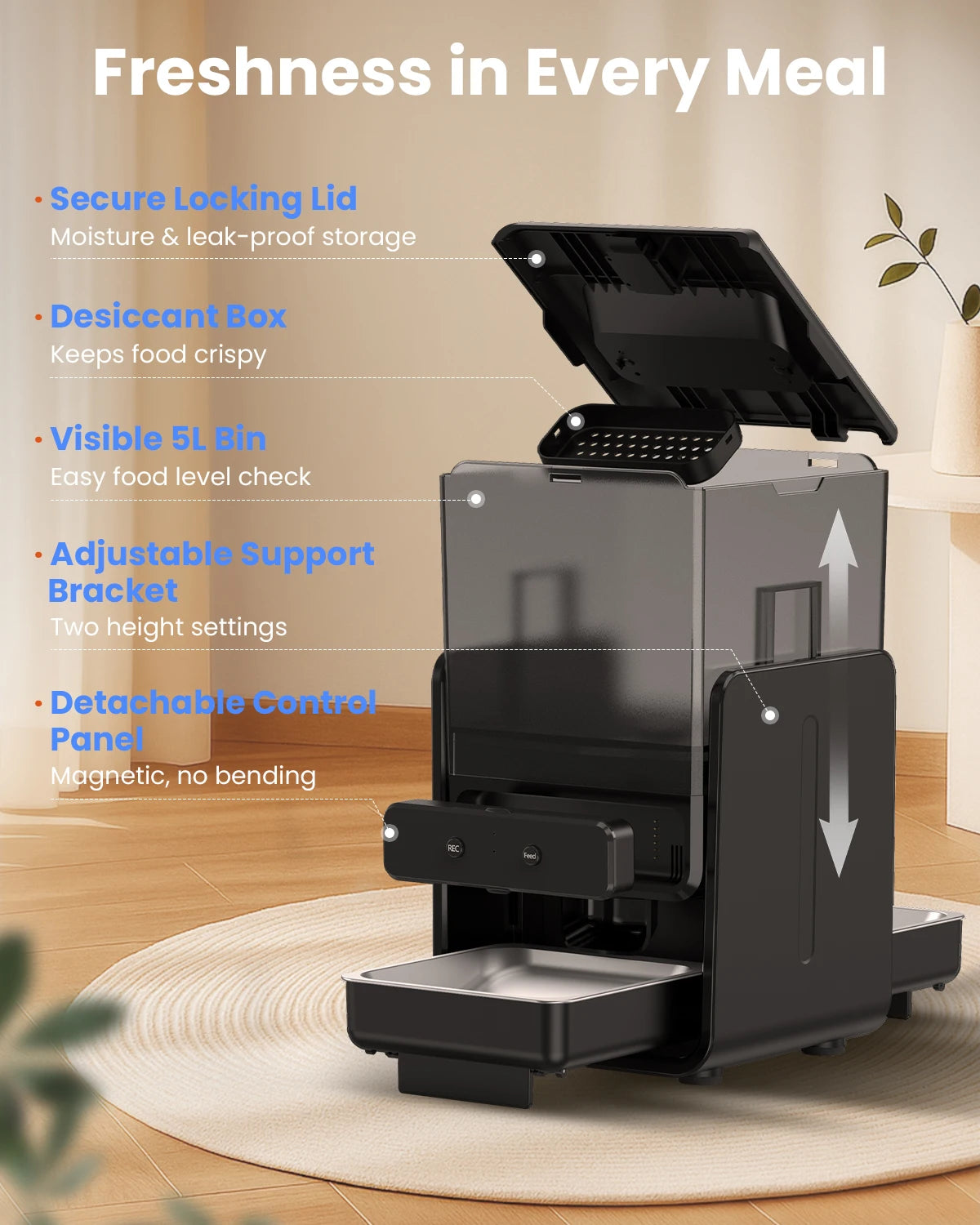 Distributeur automatique de croquettes pour chat, 5l, 2 bols, enregistreur vocal intelligent, panneau de commande enfichable, distributeur automatique de nourriture pour chat pour aliments secs pour animaux de compagnie