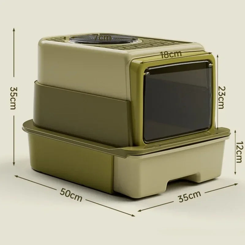 Bac à Litière XL Extra Large à Tiroir | Design Haut Face Anti-Éclaboussures, Entièrement Fermé, Amovible & Cuillère Incluse